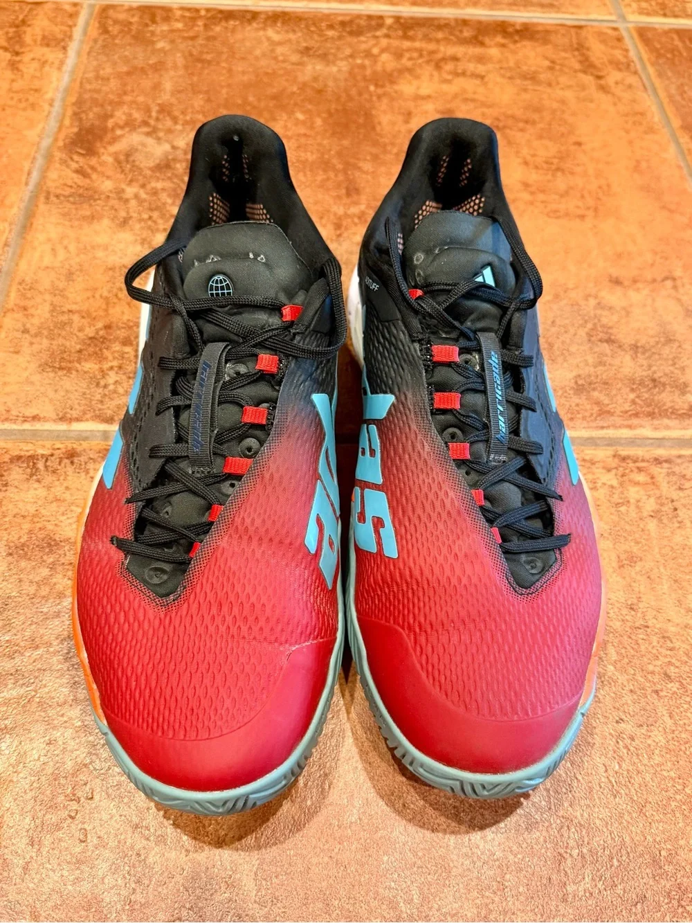 Men’s Adidas Barricade 13 Tennis Shoes Red Aqua Blue Lucid Orange Sz 11 Perfect